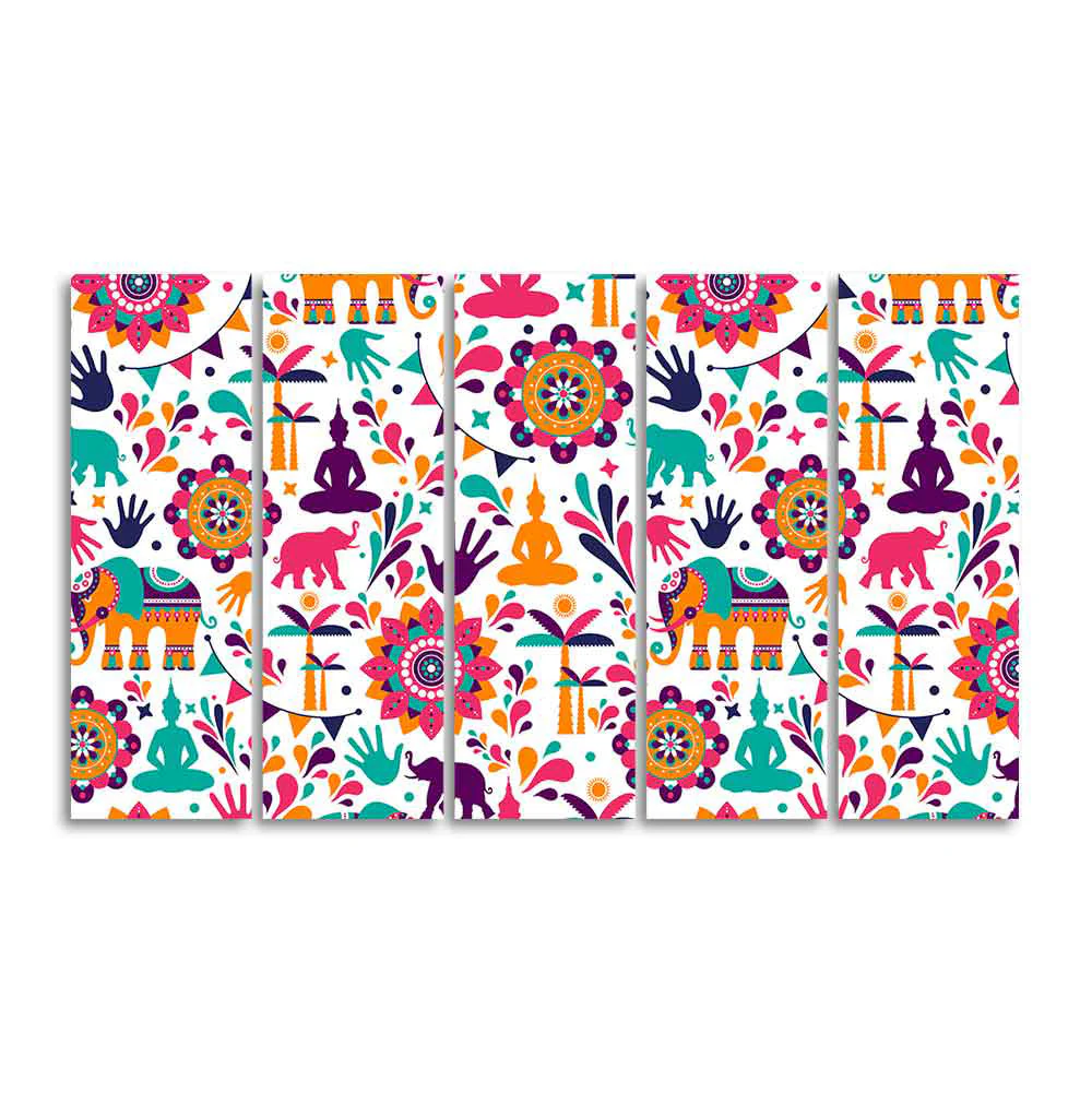 Beautiful Madhubani Art Canvas Wall Painting Set of Five - Image 4