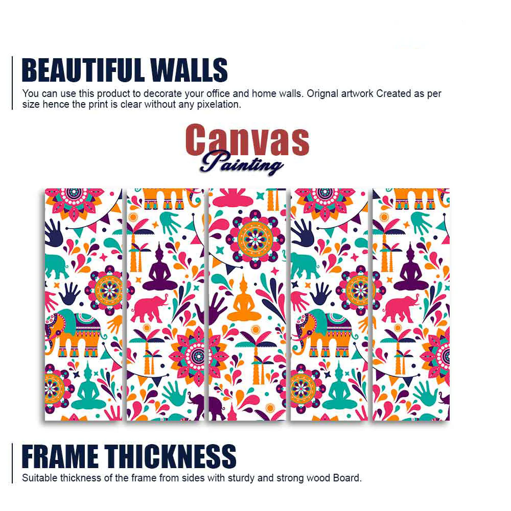 Beautiful Madhubani Art Canvas Wall Painting Set of Five - Image 5