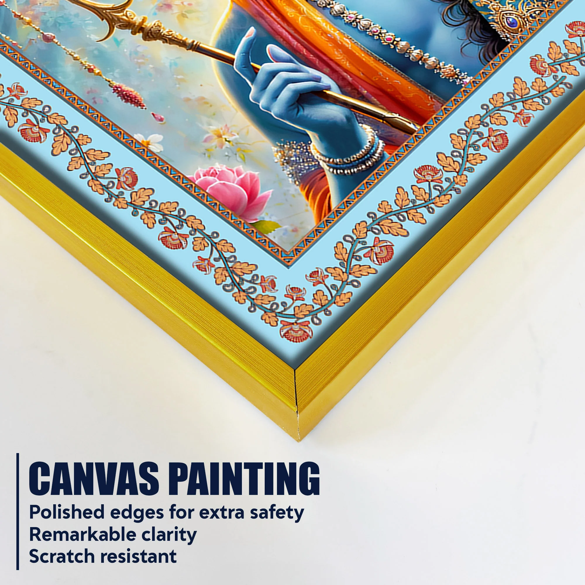 Beautiful Modern Art Radha Krishna Floral Border Canvas Wall Painting - Image 5