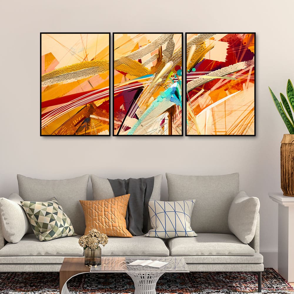 Beautiful Modern Art Sparkle Touch Floating Canvas Wall Painting Set of Three - Image 2