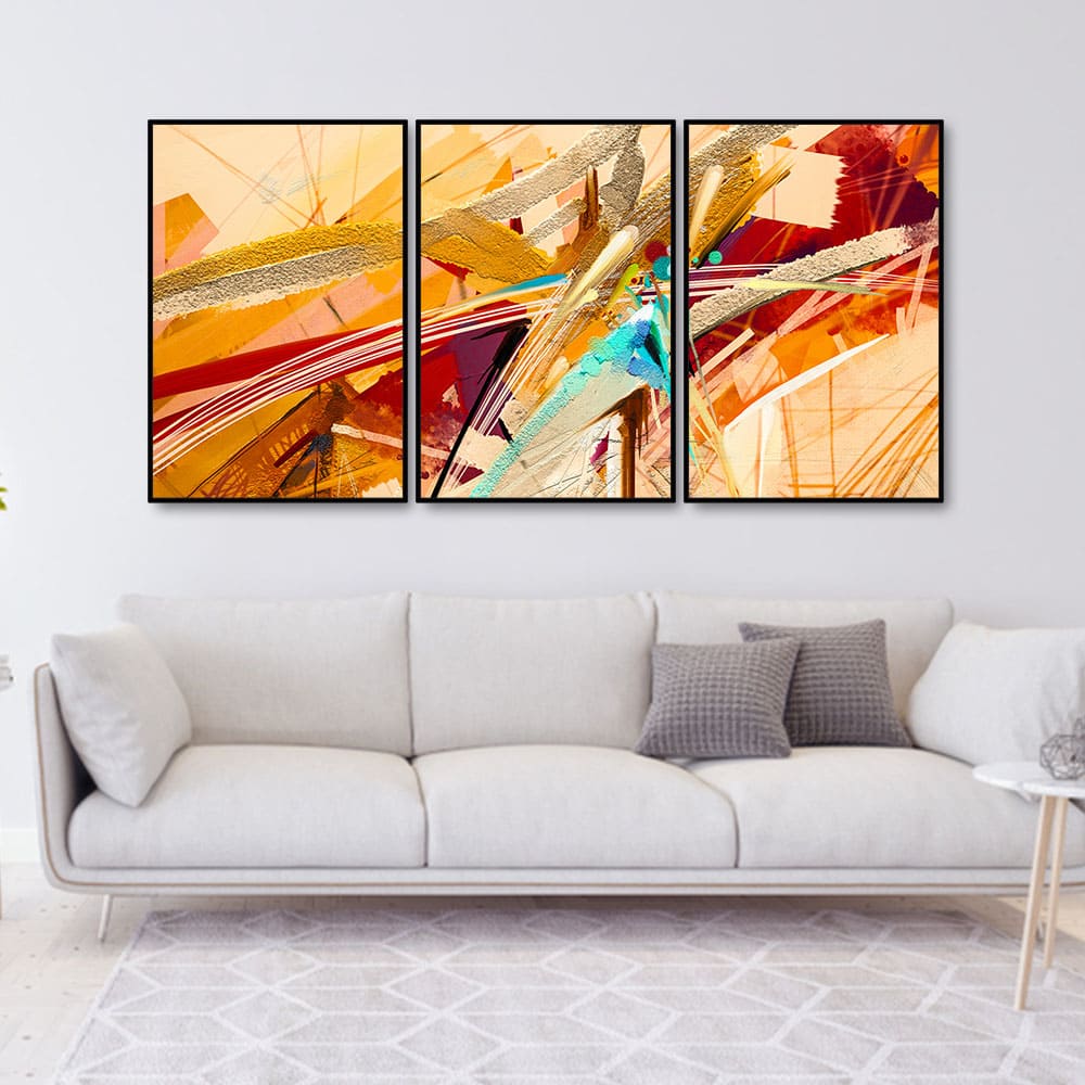 Beautiful Modern Art Sparkle Touch Floating Canvas Wall Painting Set of Three - Image 3