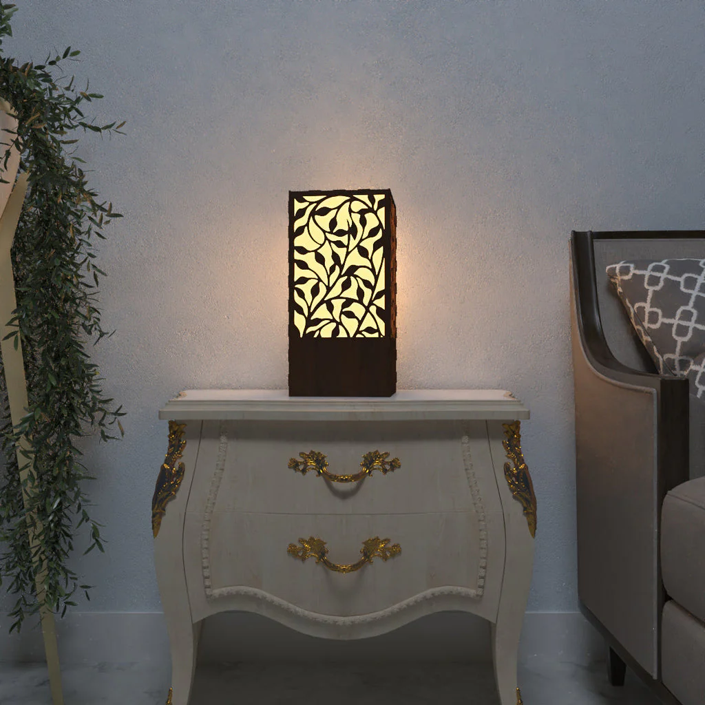 Beautiful Modern Look Wooden Night Light Floral Pattern Table Lamp For Home Decor | Living Room - Image 3