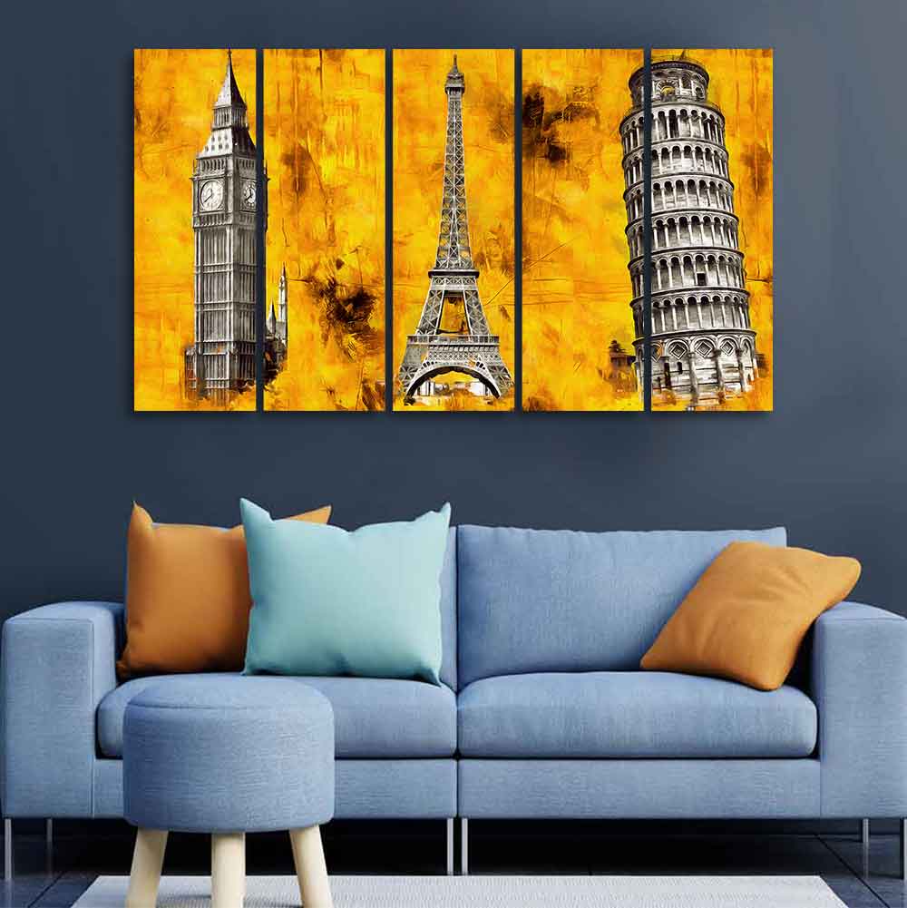 Beautiful Monuments Premium Wall Painting Set of Five - Image 2