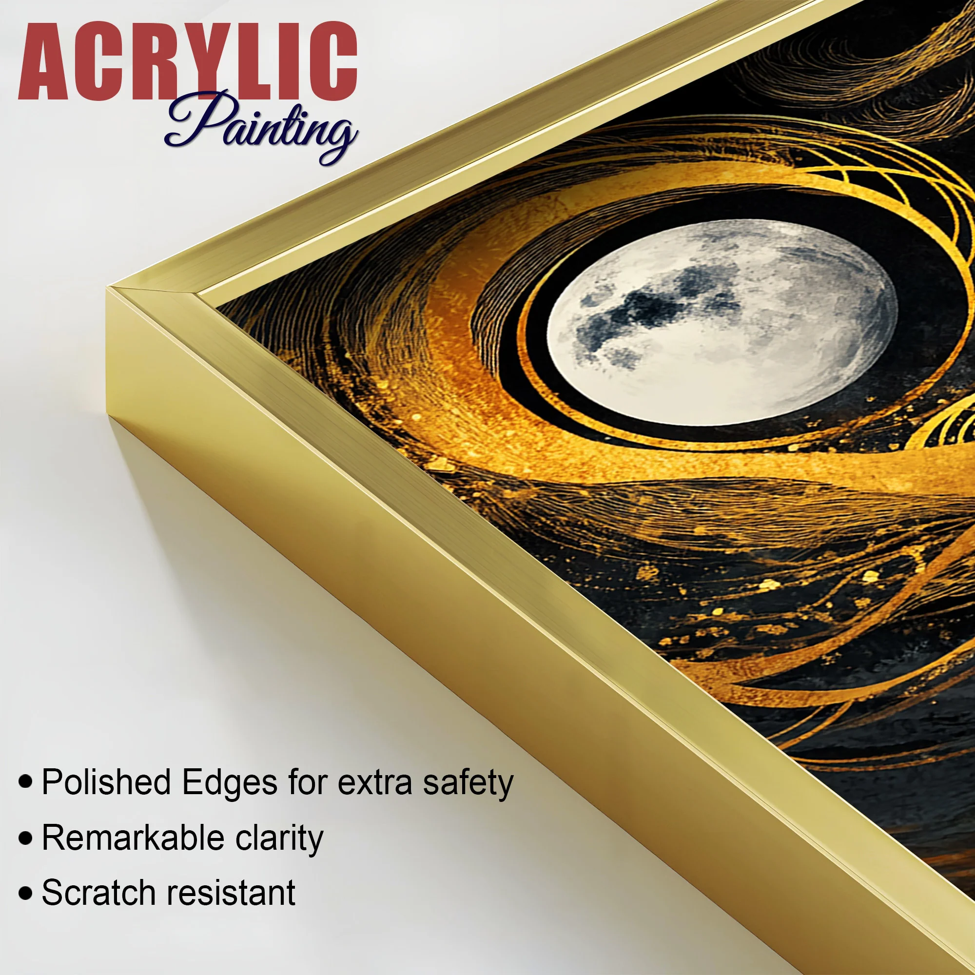 Beautiful Moon Textured Abstract Acrylic Art Floating Wall Painting Set of 2 - Image 6