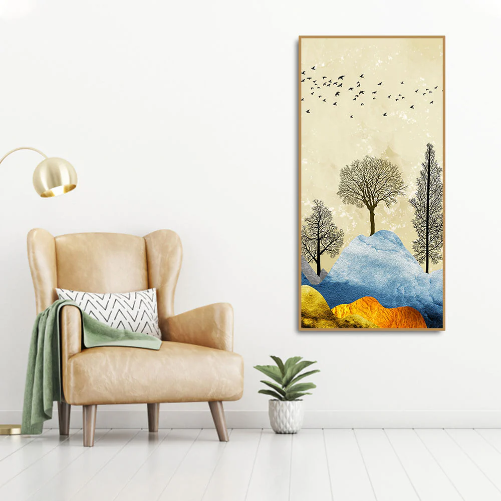 Beautiful Mountain Landscape with Trees and Birds Canvas Wall painting - Image 3
