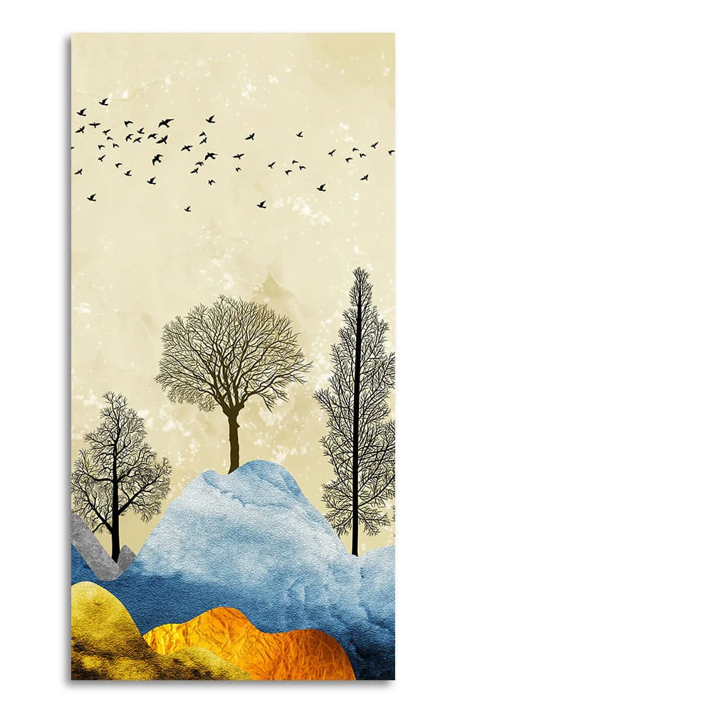 Beautiful Mountain Landscape with Trees and Birds Canvas Wall painting - Image 4