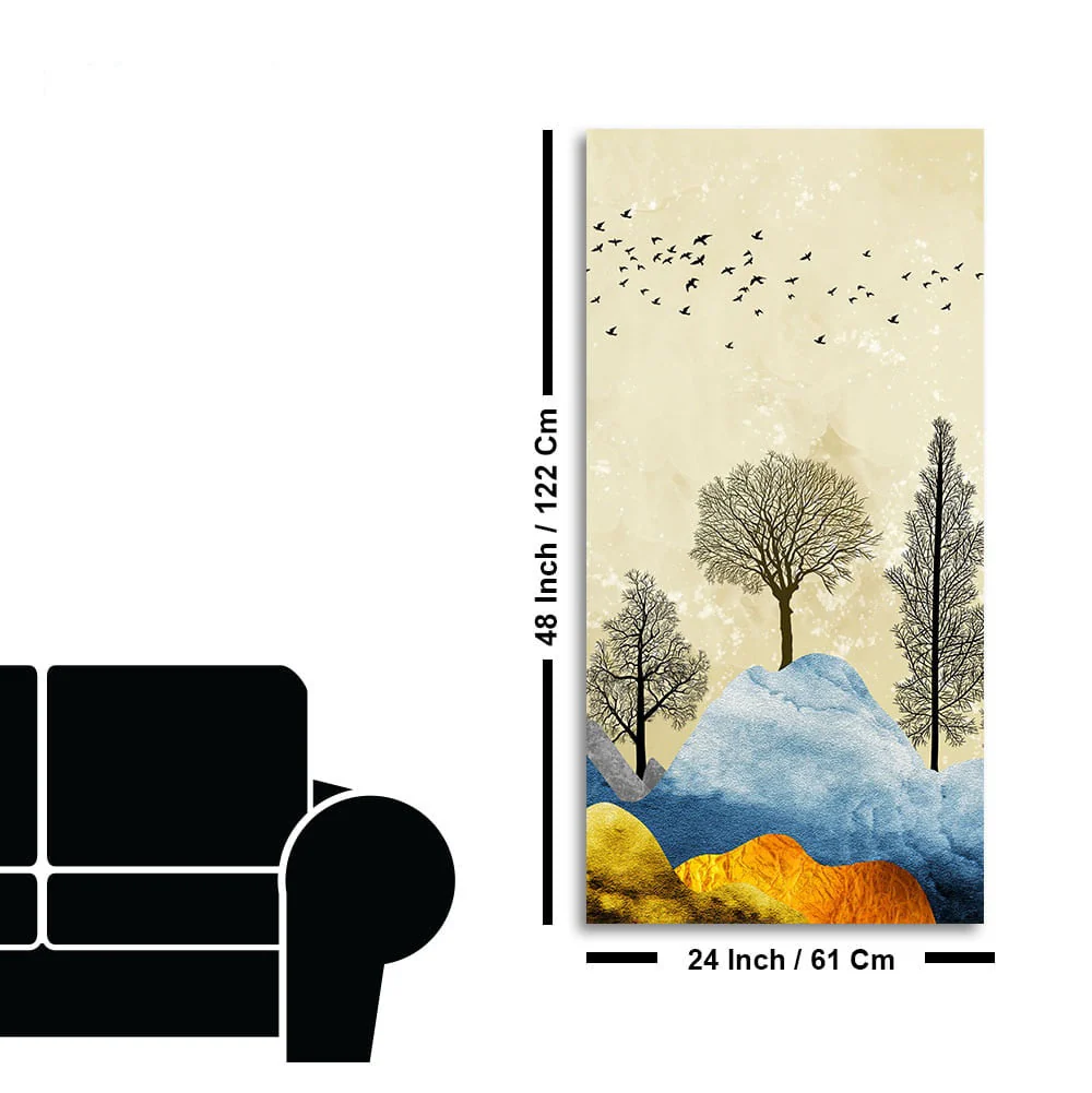 Beautiful Mountain Landscape with Trees and Birds Canvas Wall painting - Image 7