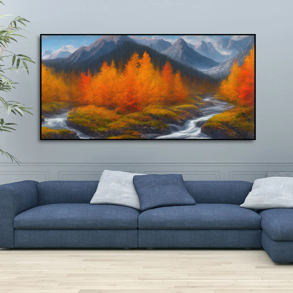 Beautiful Mountains with Autumn foliage of Trees Canvas Wall Painting - Image 3