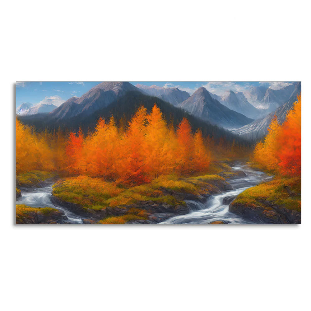 Beautiful Mountains with Autumn foliage of Trees Canvas Wall Painting - Image 4