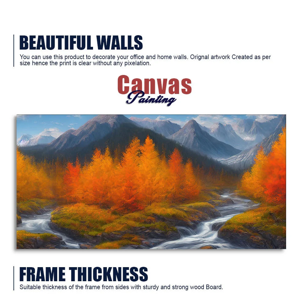 Beautiful Mountains with Autumn foliage of Trees Canvas Wall Painting - Image 6