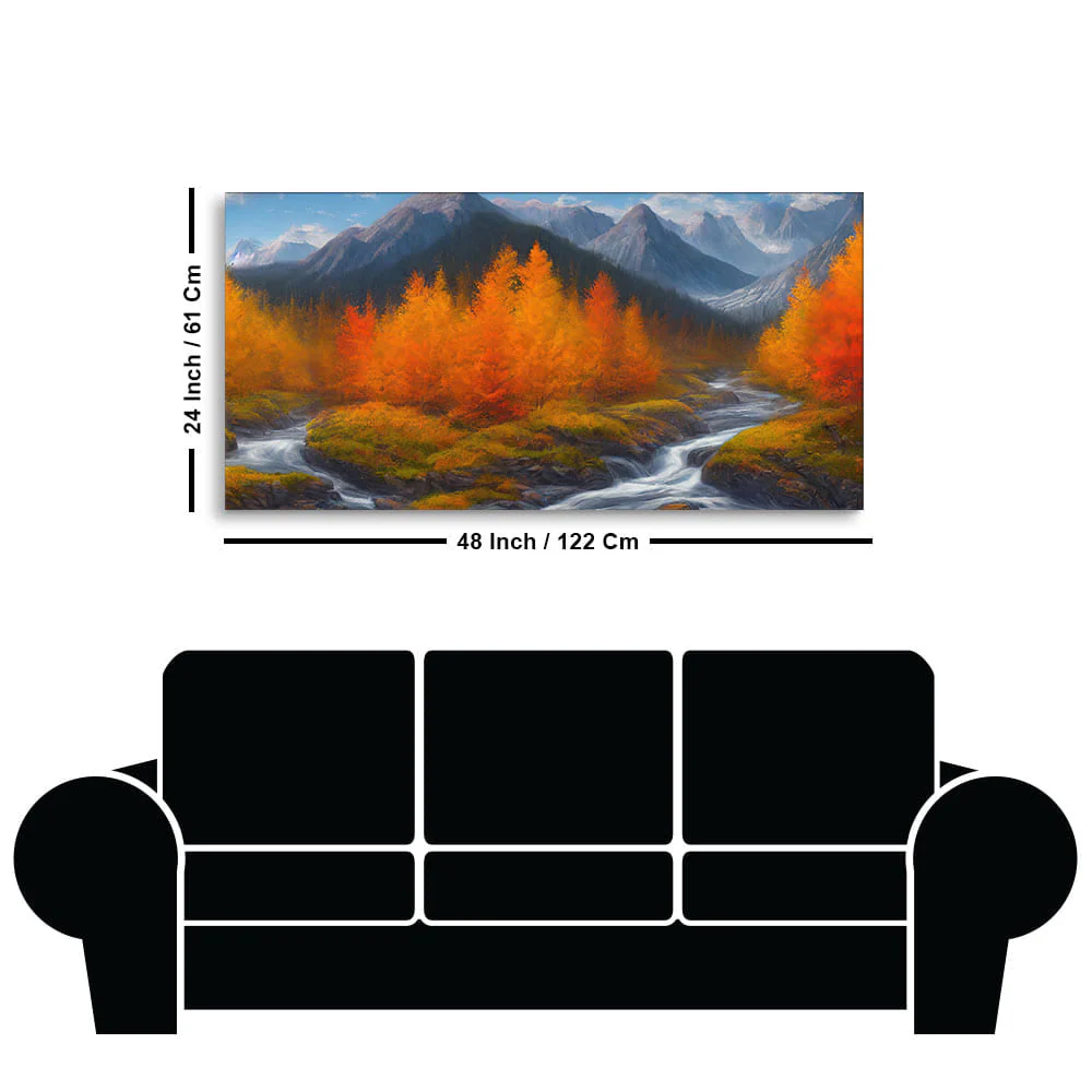 Beautiful Mountains with Autumn foliage of Trees Canvas Wall Painting - Image 7