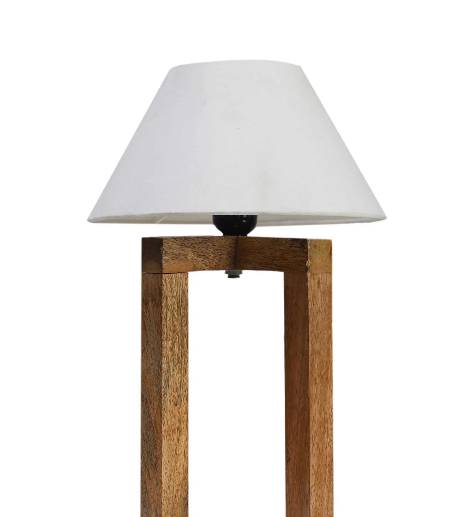 Beautiful Off White Cotton Shade Night Lamp with Wooden Base - Image 4