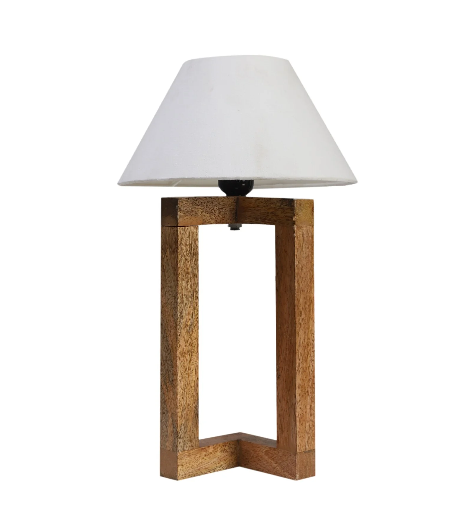 Beautiful Off White Cotton Shade Night Lamp with Wooden Base - Image 5