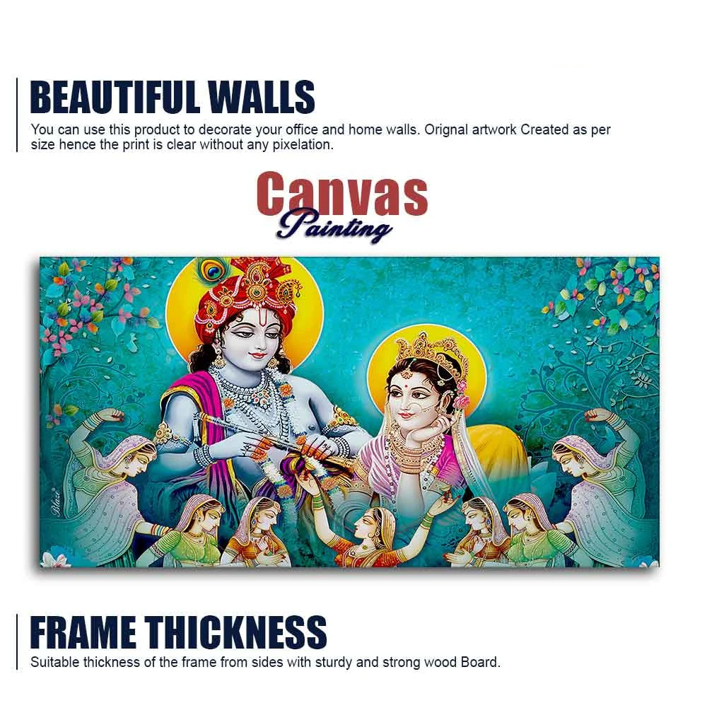 Big Panoramic Radha Krishna Canvas Wall Painting - Image 6