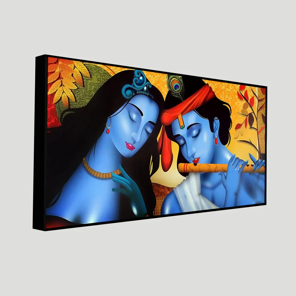 Beautiful Painting of Radha Krishna with Flute Canvas Wall Painting - Image 5