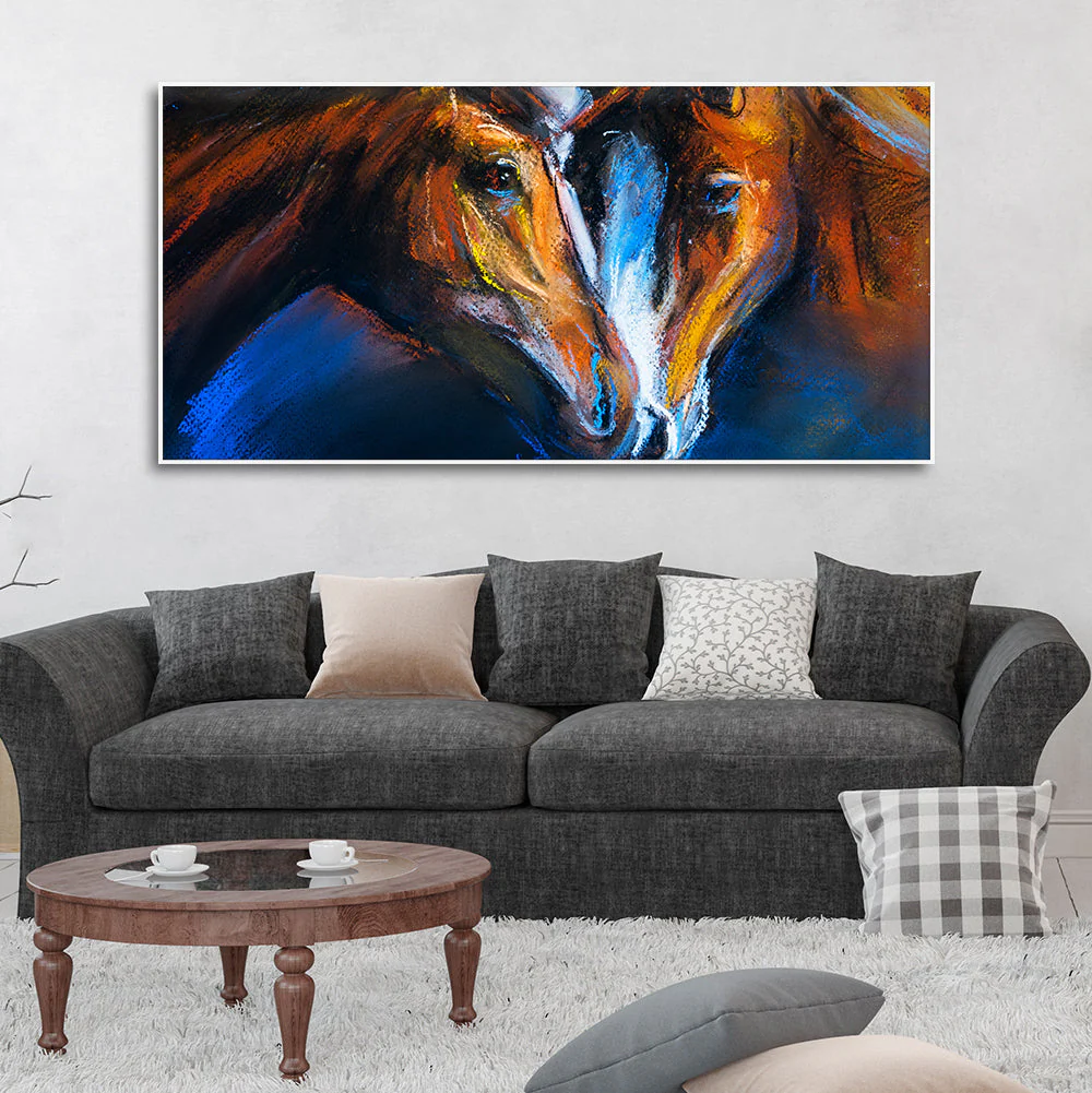 Beautiful Pair of Horses Panoramic Wall Painting - Image 3