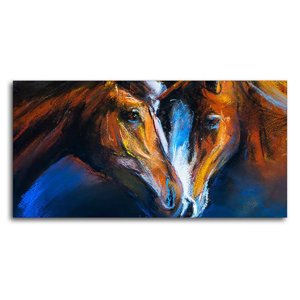 Beautiful Pair of Horses Panoramic Wall Painting - Image 4