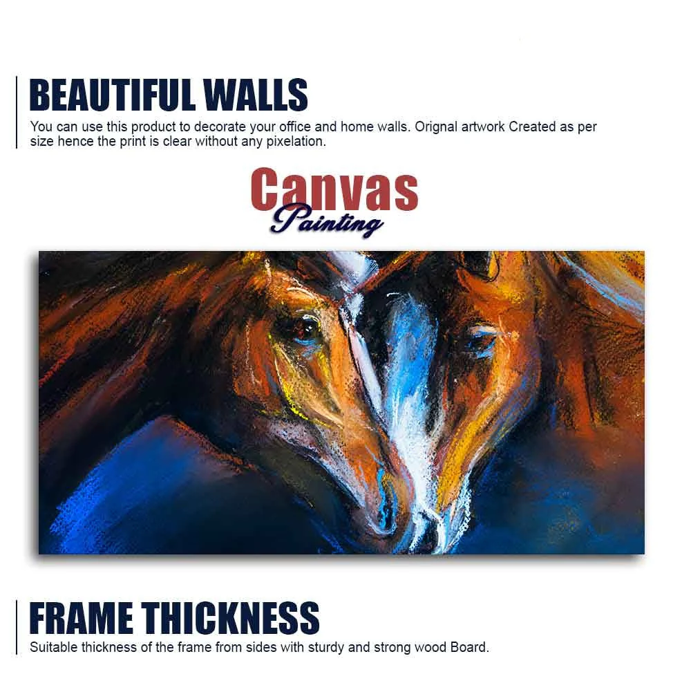 Beautiful Pair of Horses Panoramic Wall Painting - Image 6