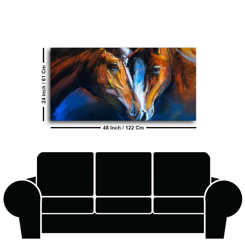 Beautiful Pair of Horses Panoramic Wall Painting - Image 7