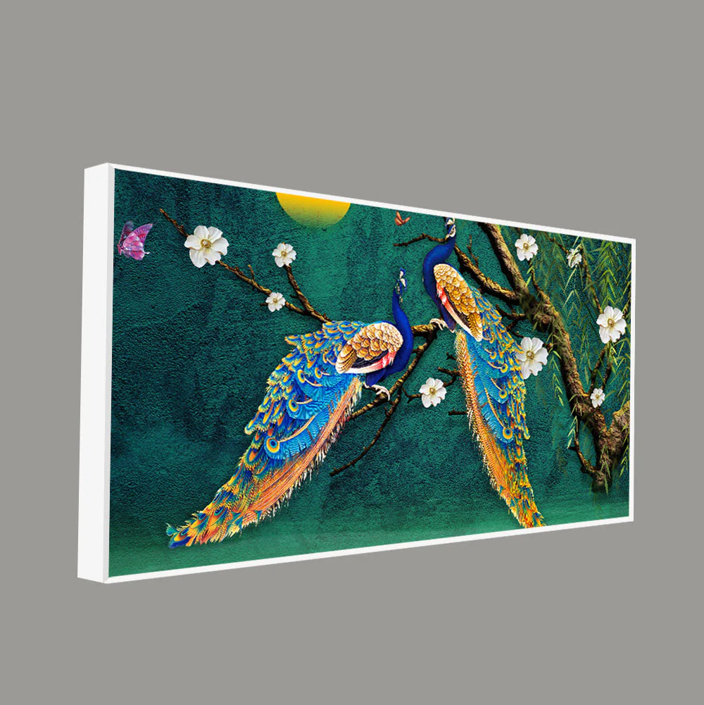 Beautiful Pair of Peacock Canvas Wall Painting - Image 4
