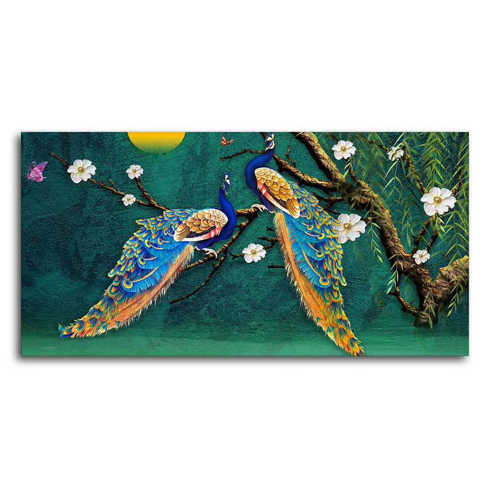 Beautiful Pair of Peacock Canvas Wall Painting - Image 5