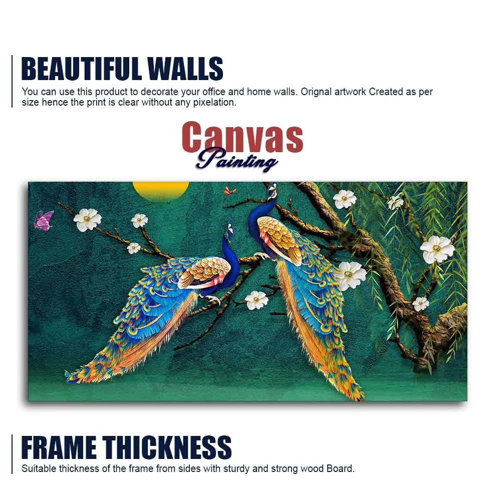 Beautiful Pair of Peacock Canvas Wall Painting - Image 6