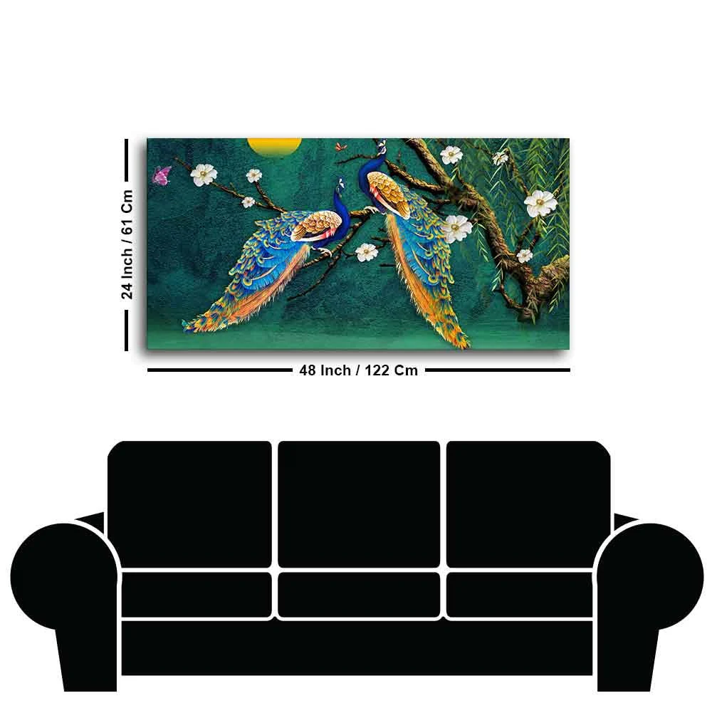 Beautiful Pair of Peacock Canvas Wall Painting - Image 7