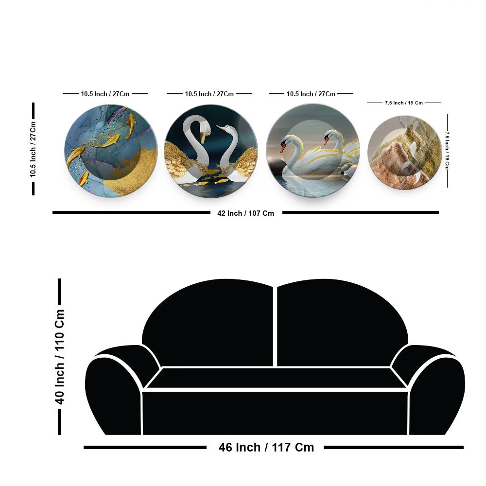 Beautiful Pair of Swan Couple Premium Wall Plates Painting Set of Four - Image 6