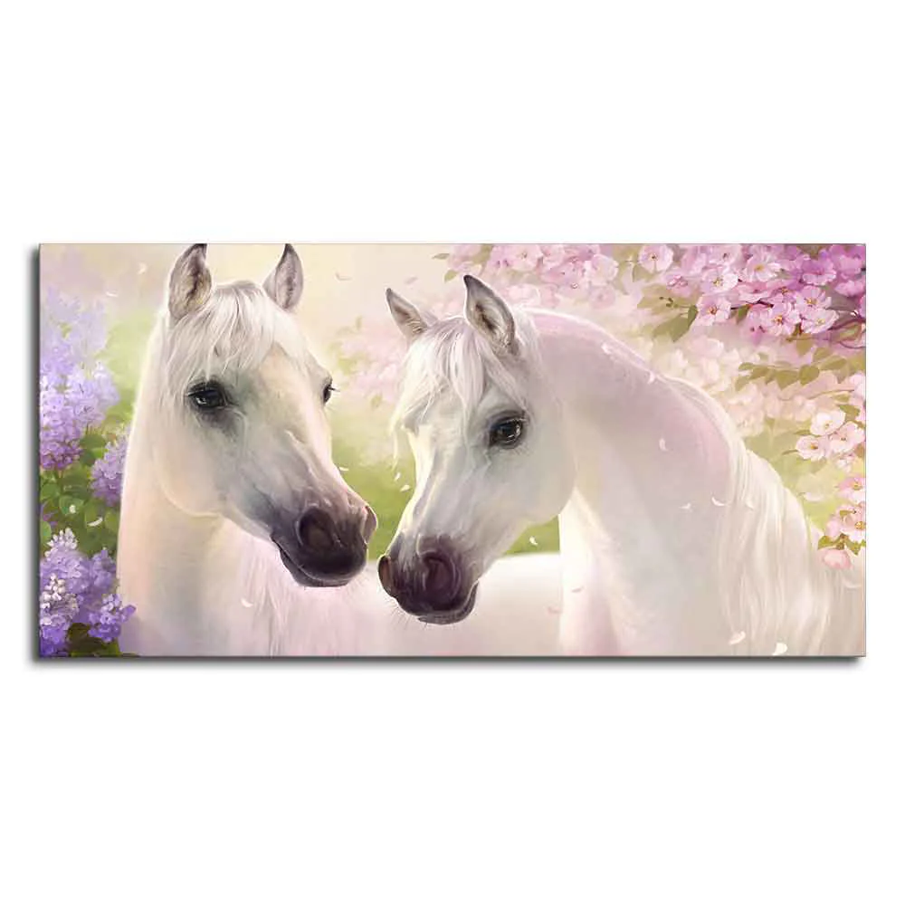 Beautiful Pair of White Horses Premium Wall Painting - Image 4