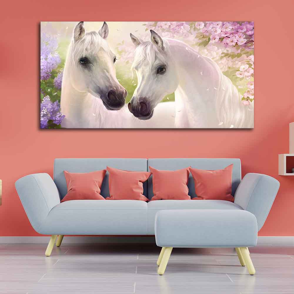 Beautiful Pair of White Horses Premium Wall Painting - Image 5