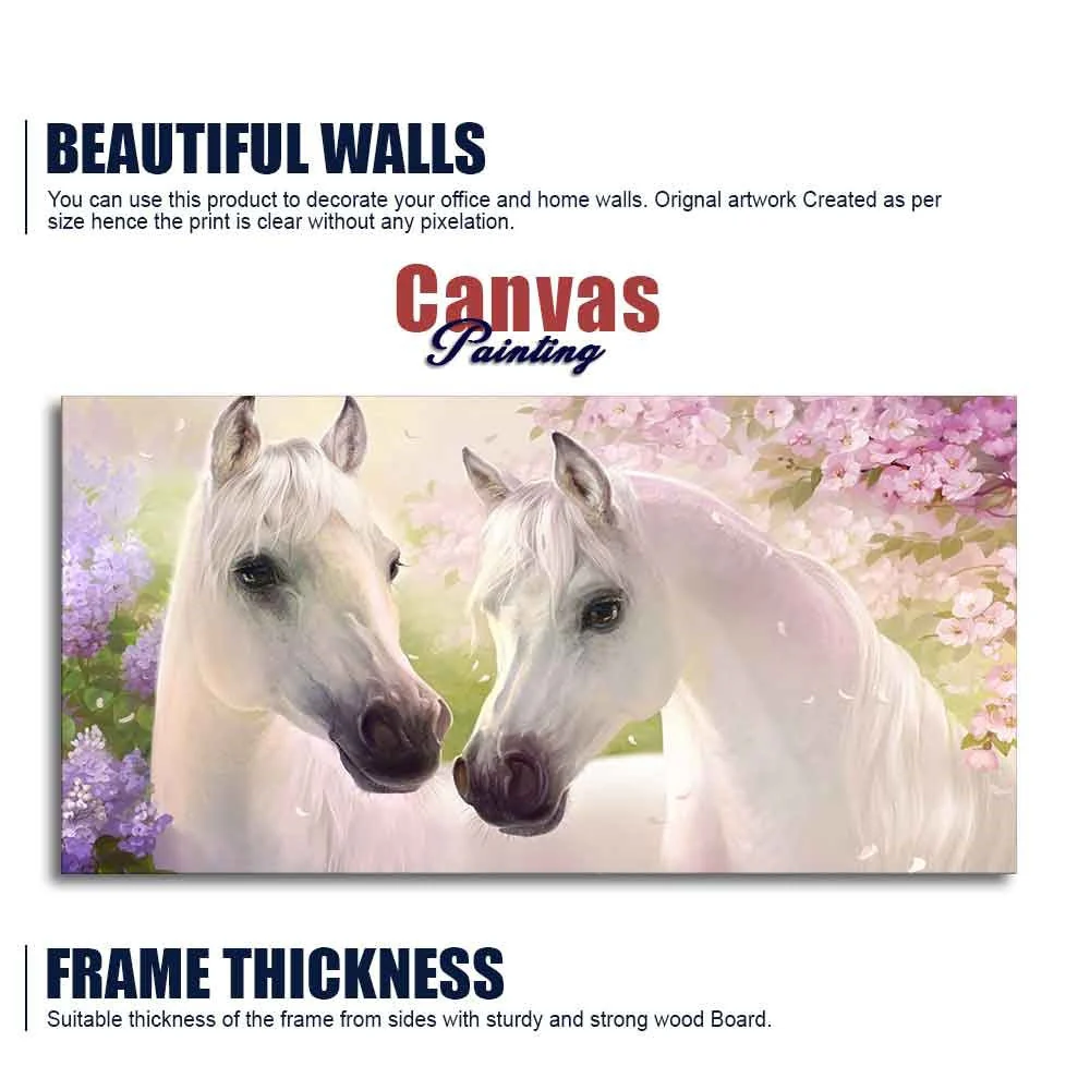 Beautiful Pair of White Horses Premium Wall Painting - Image 6