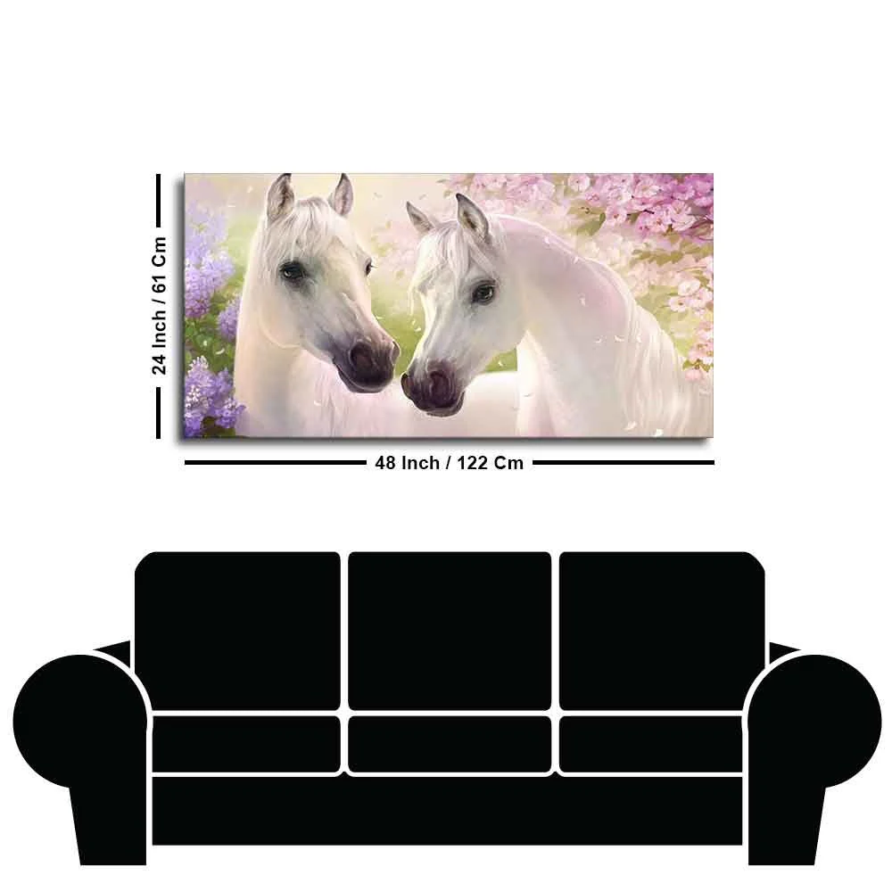 Beautiful Pair of White Horses Premium Wall Painting - Image 7
