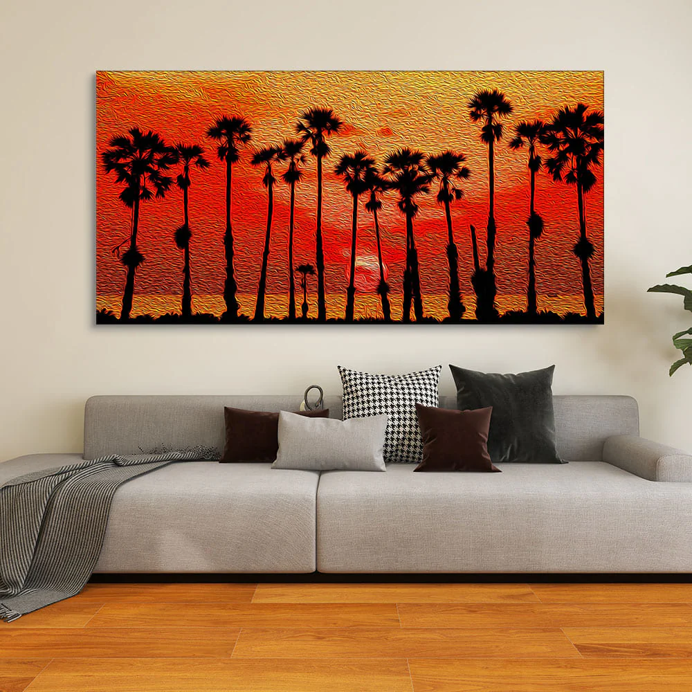 Beautiful Palm Tree on Sunset Canvas Wall Painting - Image 2