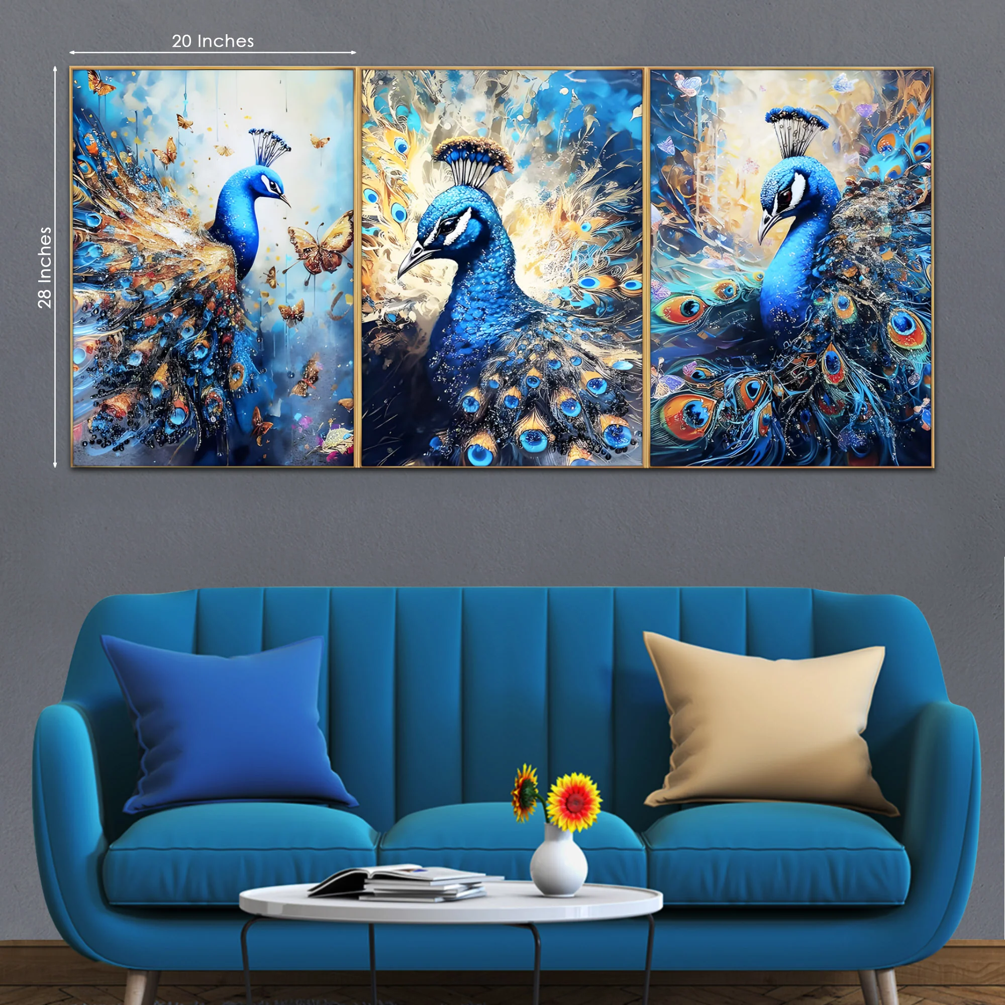 Beautiful Peacock Haven Crystal Glass Painting Set of 3 - Image 3
