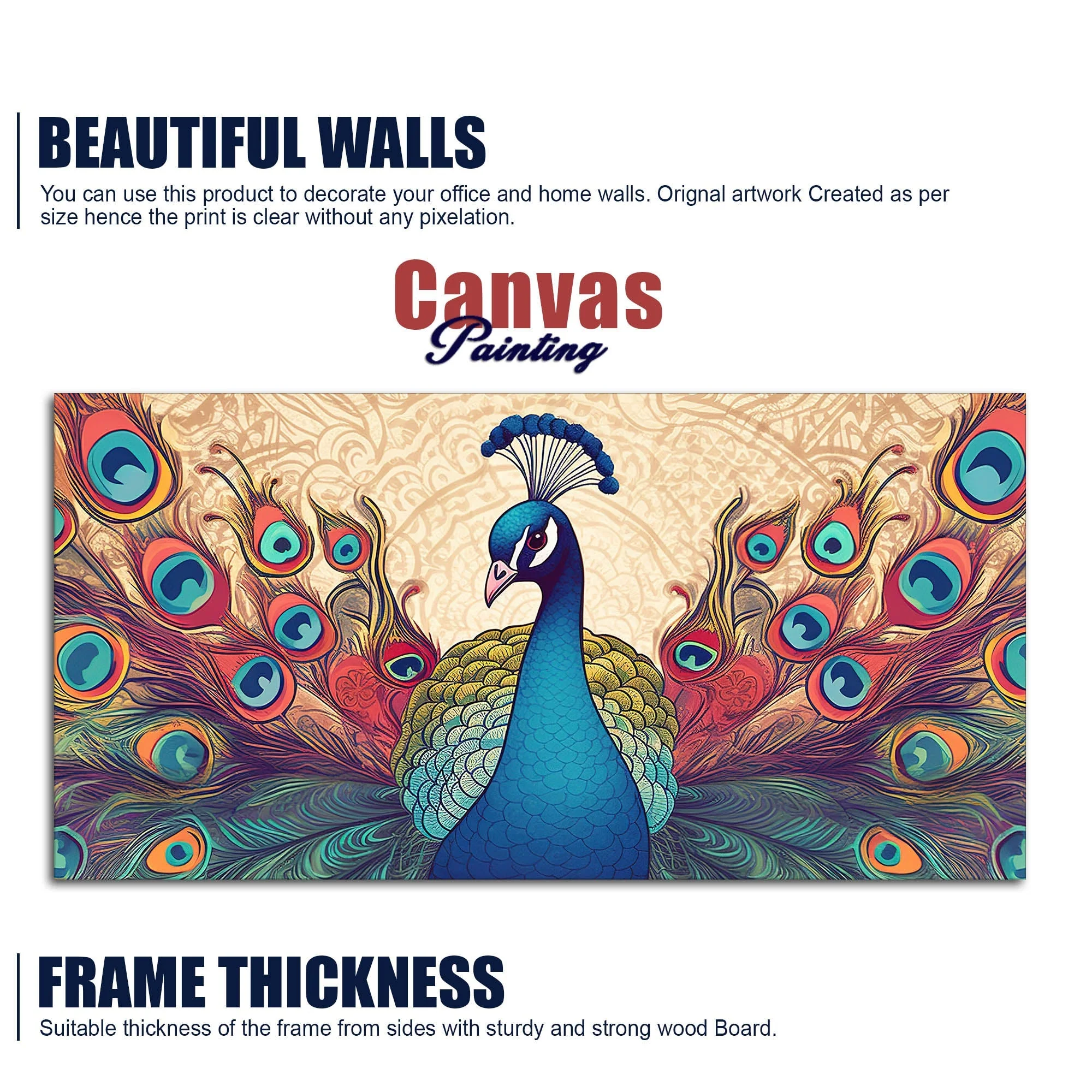 Beautiful Peacock in Traditional Style Canvas Wall Painiting - Image 6