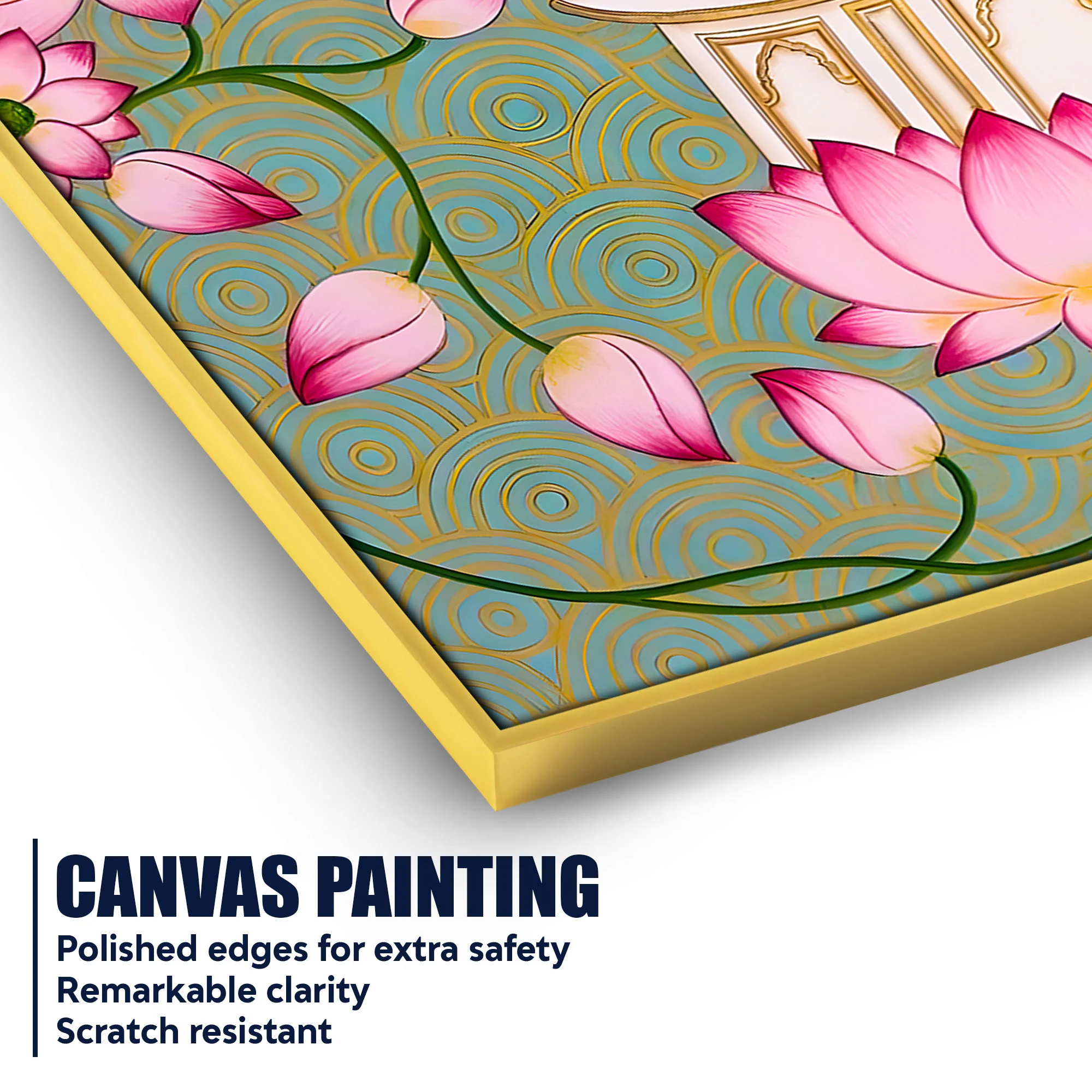 Beautiful Peacock Pink Lotus & Royal Palace Canvas Wall Painting - Image 4