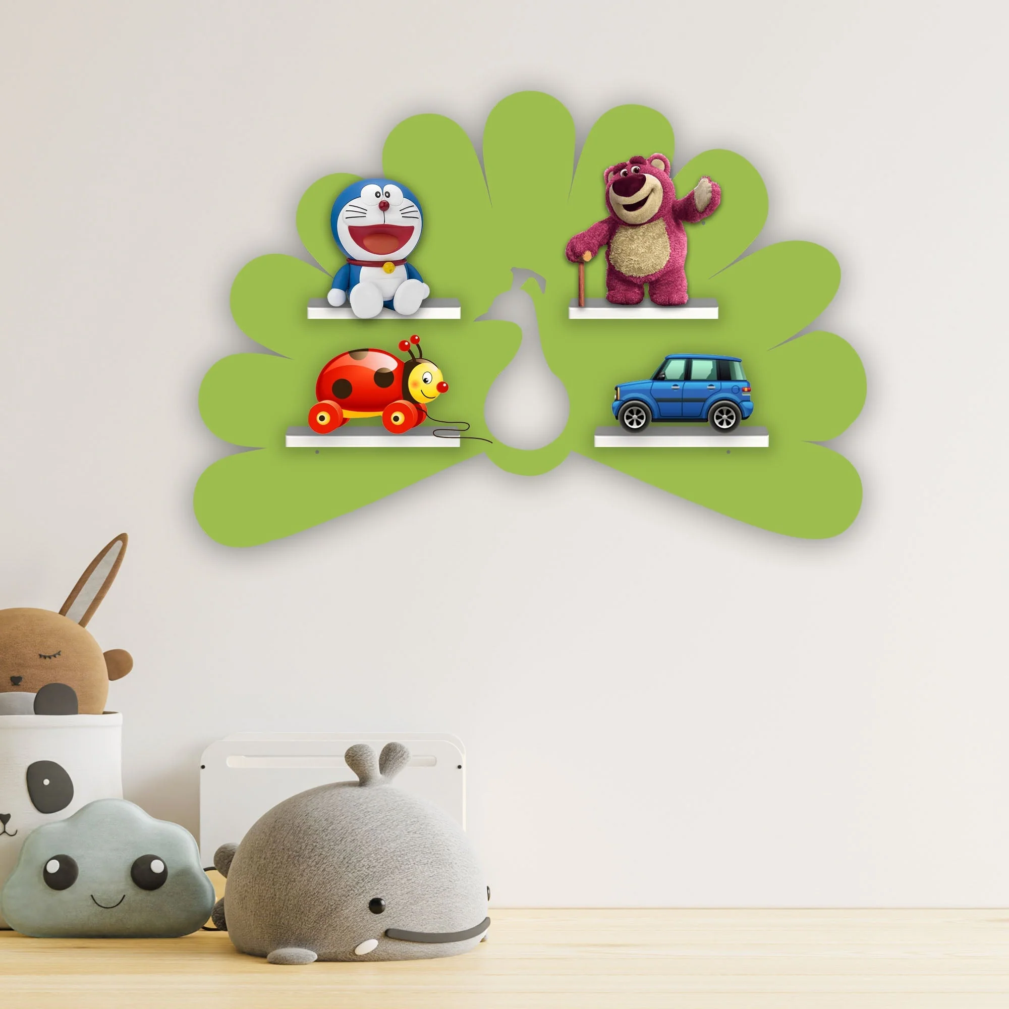 Beautiful Peacock Shape Wooden LED Light Wall Shelf for Kids - Image 3