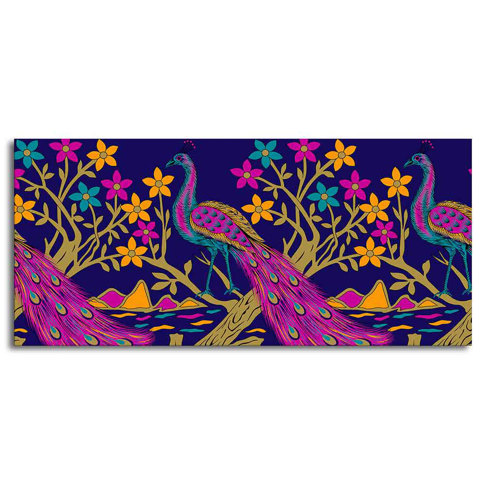 Beautiful Peacock With Flower Art Canvas Wall Painting - Image 5