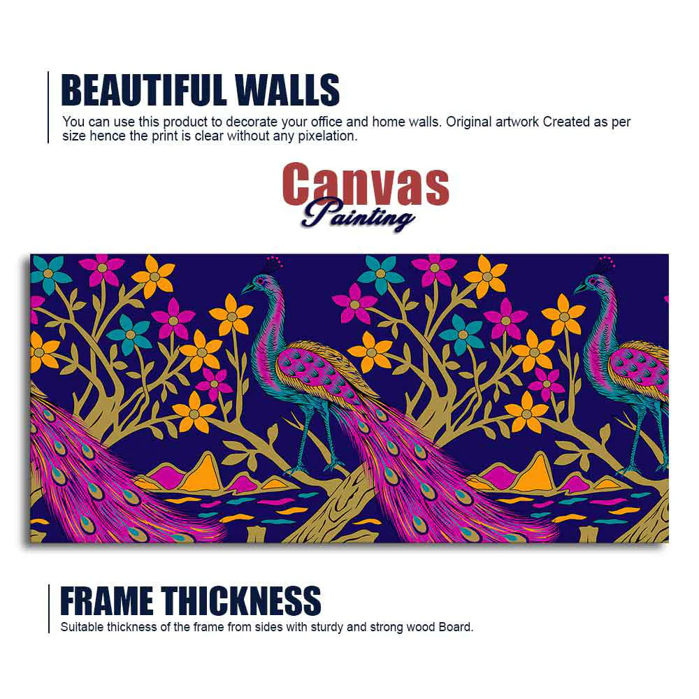 Beautiful Peacock With Flower Art Canvas Wall Painting - Image 6
