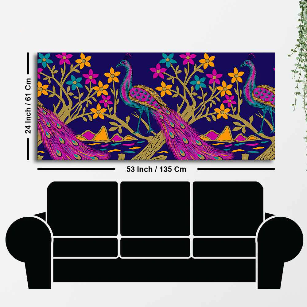 Beautiful Peacock With Flower Art Canvas Wall Painting - Image 7