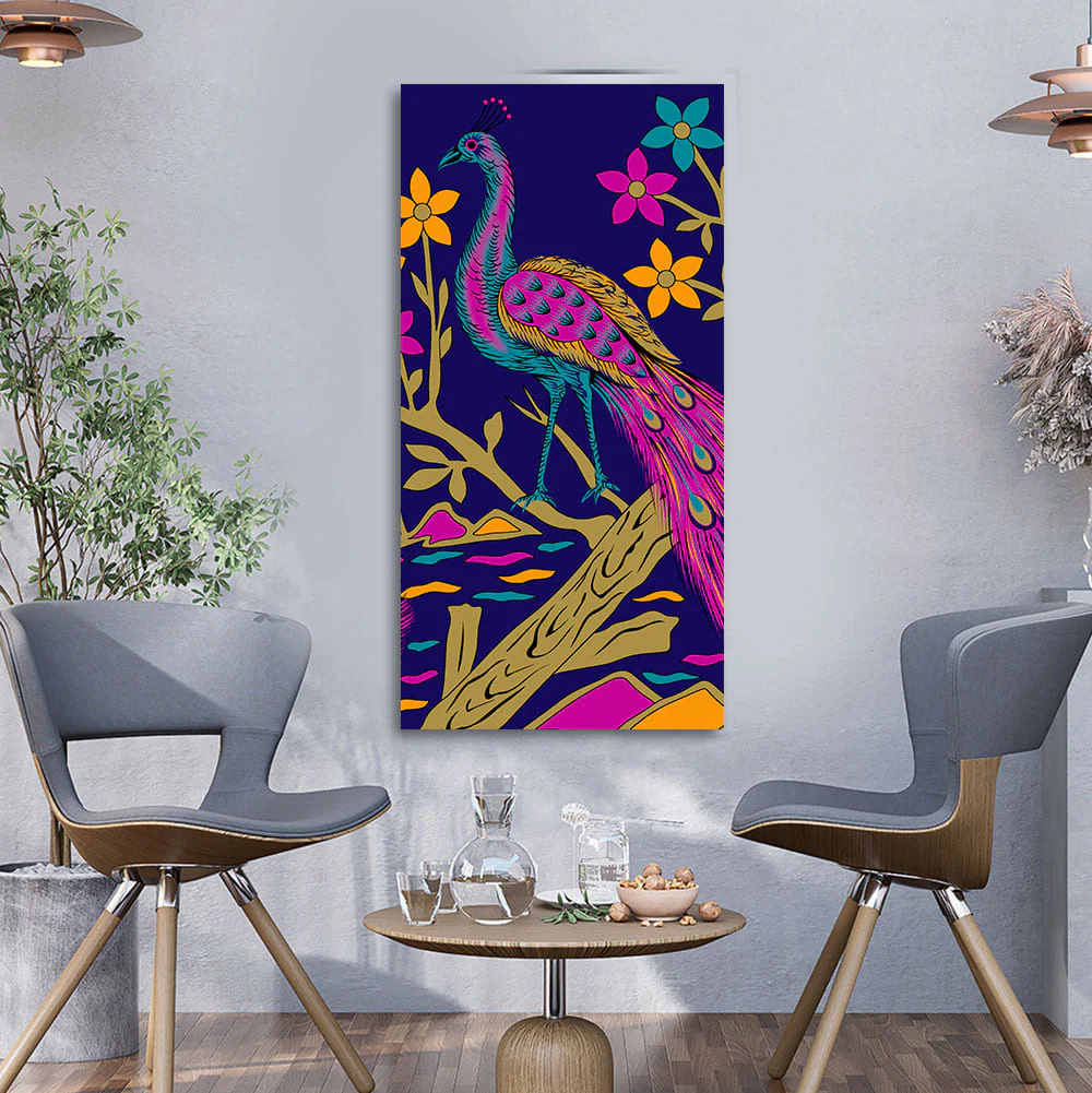 Beautiful Peacock with Flower art Premium Wall Painting - Image 2
