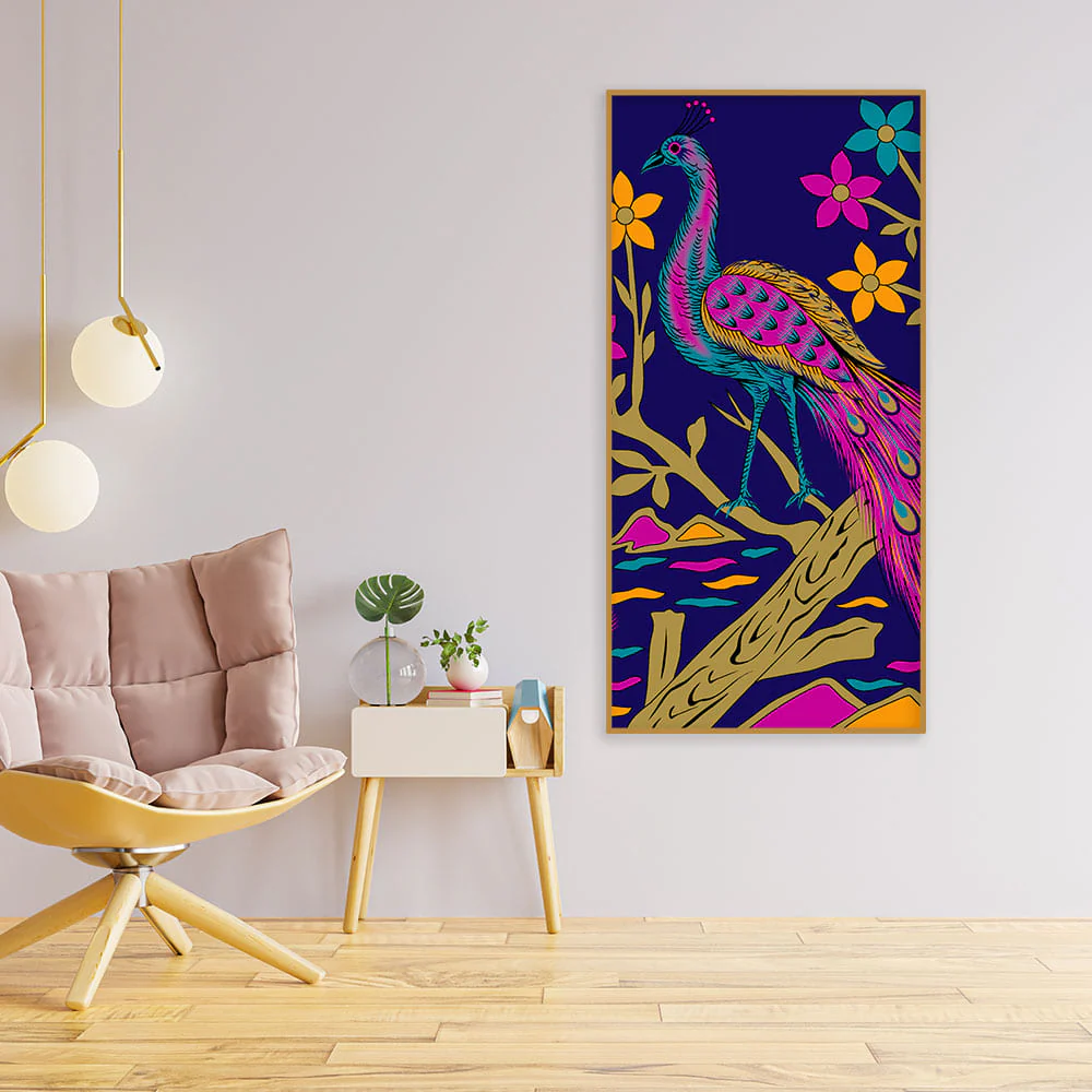 Beautiful Peacock with Flower art Premium Wall Painting - Image 3