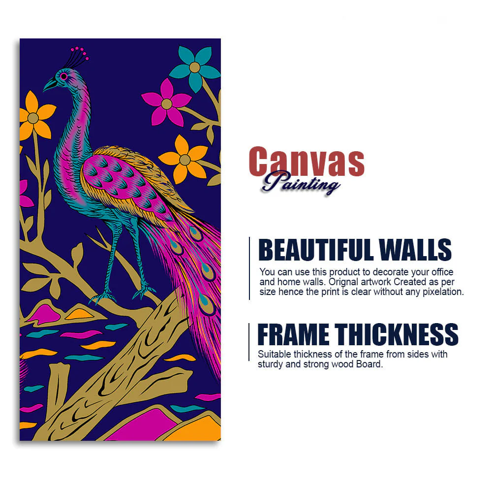 Beautiful Peacock with Flower art Premium Wall Painting - Image 6