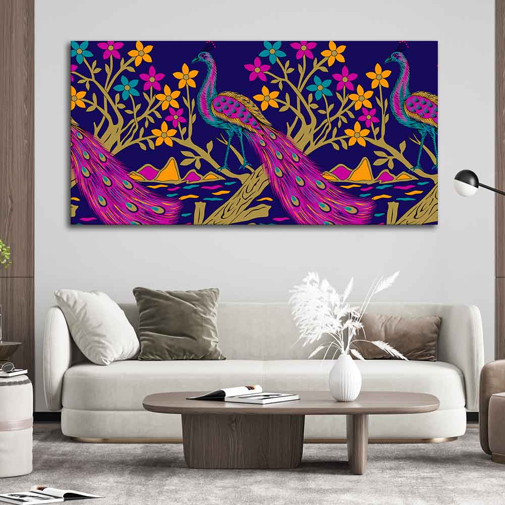 Beautiful Peacock With Flower Art Wall Painting - Image 3