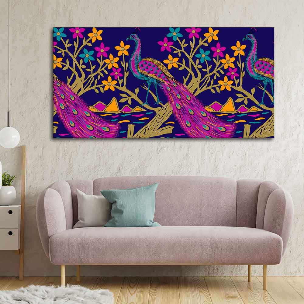 Beautiful Peacock With Flower Art Wall Painting - Image 4