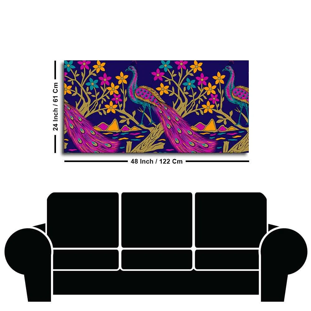 Beautiful Peacock With Flower Art Wall Painting - Image 7