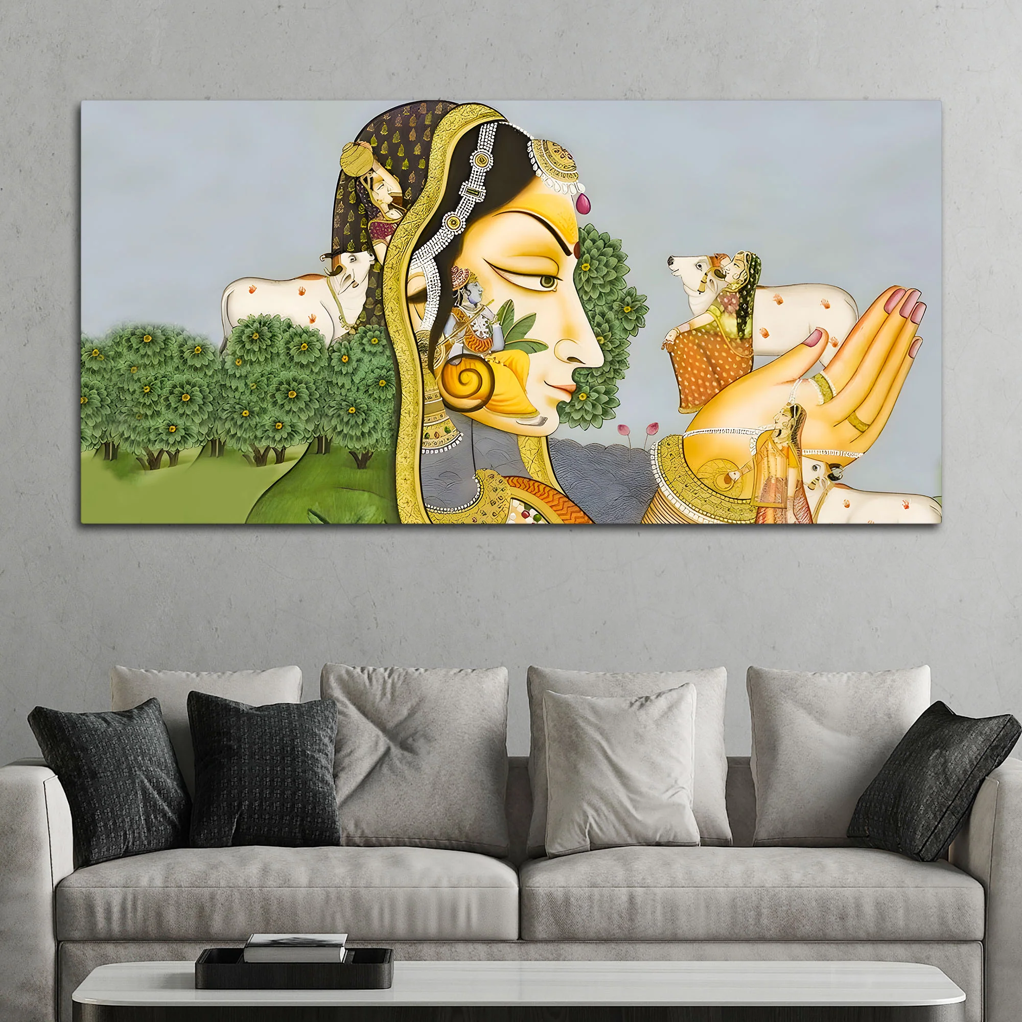 Beautiful Pichwai Canvas Painting – Ethnic Spiritual Wall Decor - Image 3