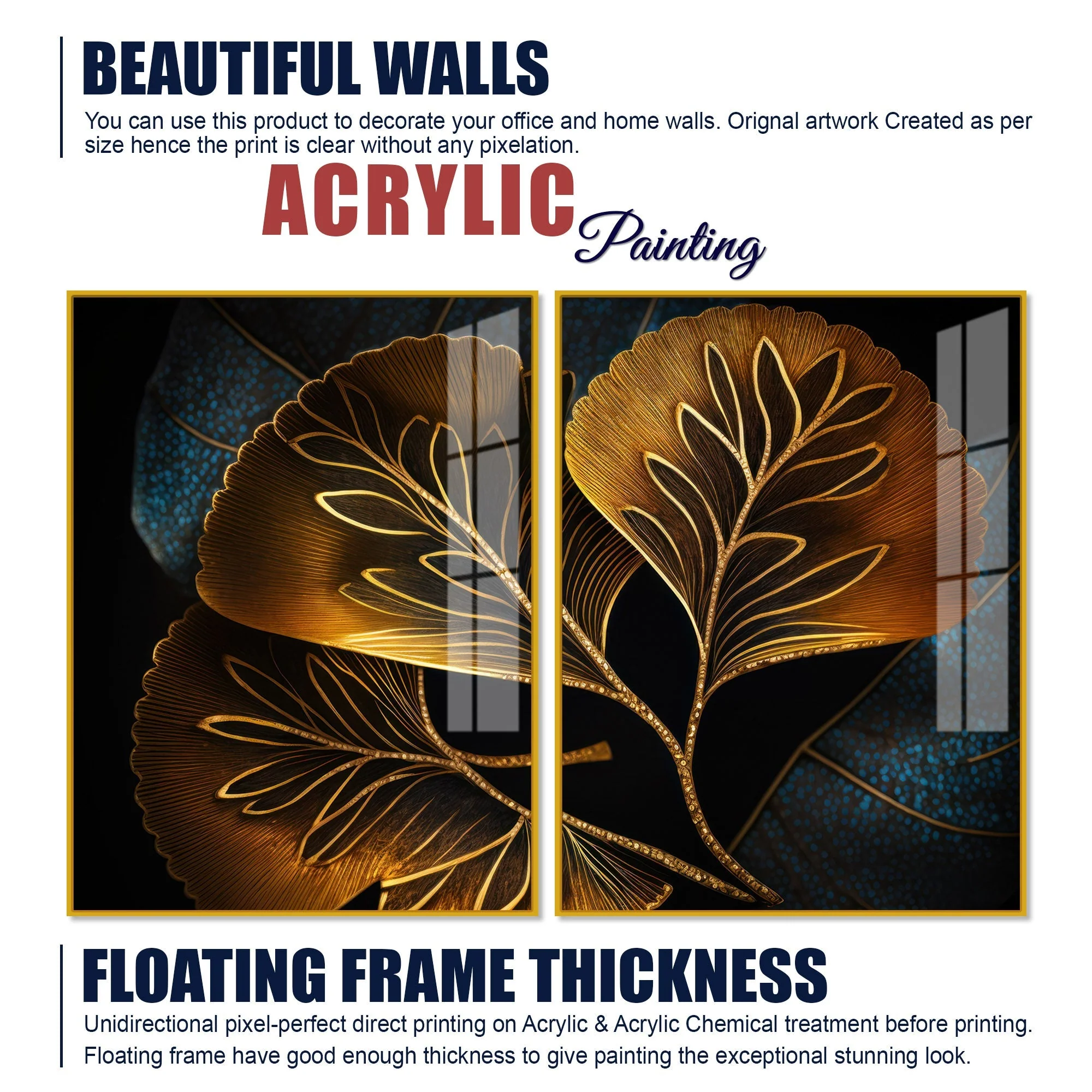 Beautiful Plant Acrylic Floating Wall Painting Set of 2 - Image 6