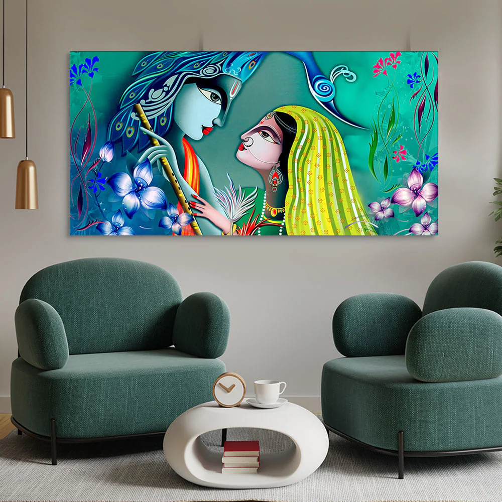 Beautiful Radha Krishna in Garden Canvas Wall Painting - Image 2