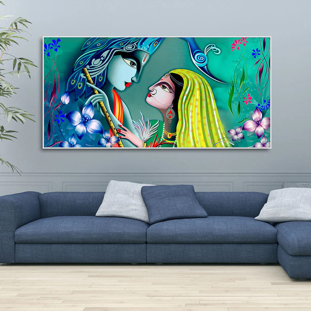 Beautiful Radha Krishna in Garden Canvas Wall Painting - Image 3
